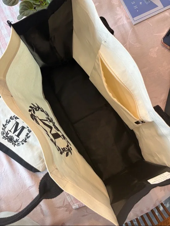 Monogram Canvas Tote & Zip Pouch in Black and Cream - Picture 4 of 5